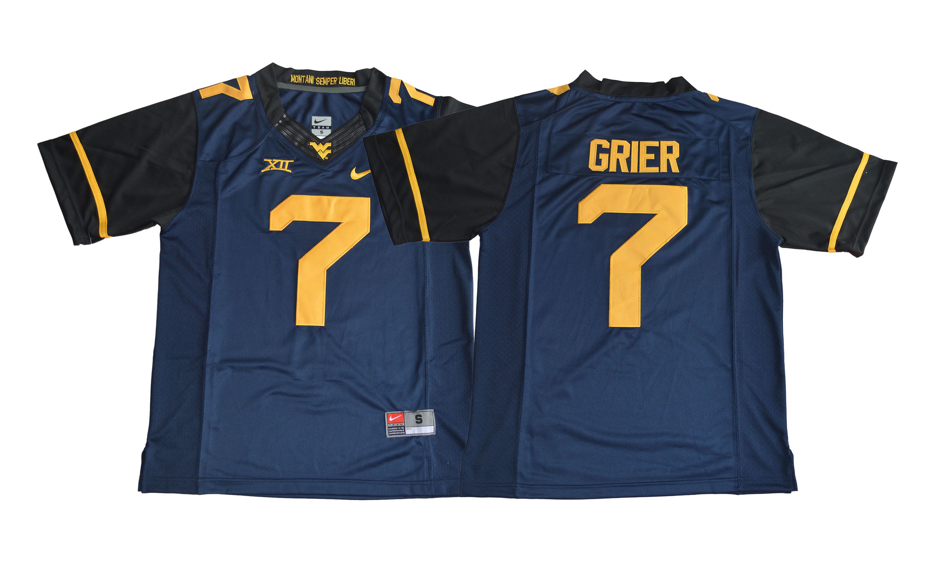 Men NCAA 2017 West Virginia Mountaineers 7 Will Grier navy blue Jersey